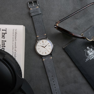The Umberto Suede Leather Watch Strap in Grey