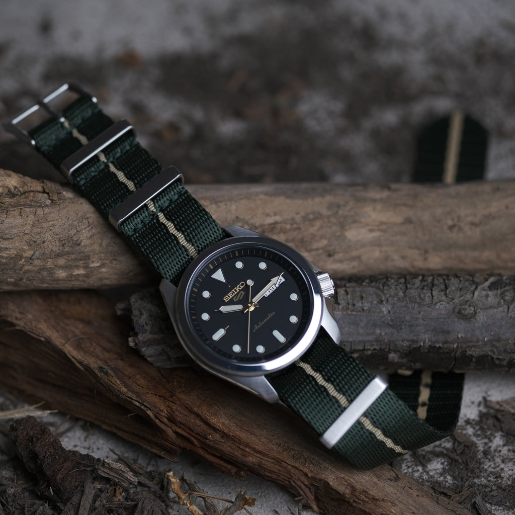 The Cella NATO Strap Green with Khaki Stripe